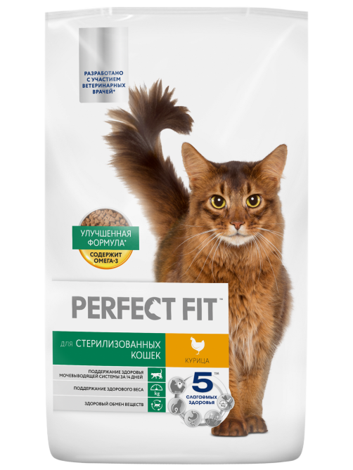Корм сухой Perfect Fit для стерилизованных котов и кошек с курицей, 10кг