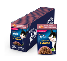 Корм влажный Felix Sensations для взрослых кошек с лососем в желе с добавлением трески, 75г x 26 шт