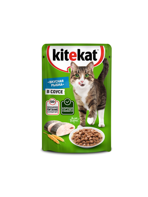 Корм влажный Kitekat для взрослых кошек с рыбой в соусе, 85г