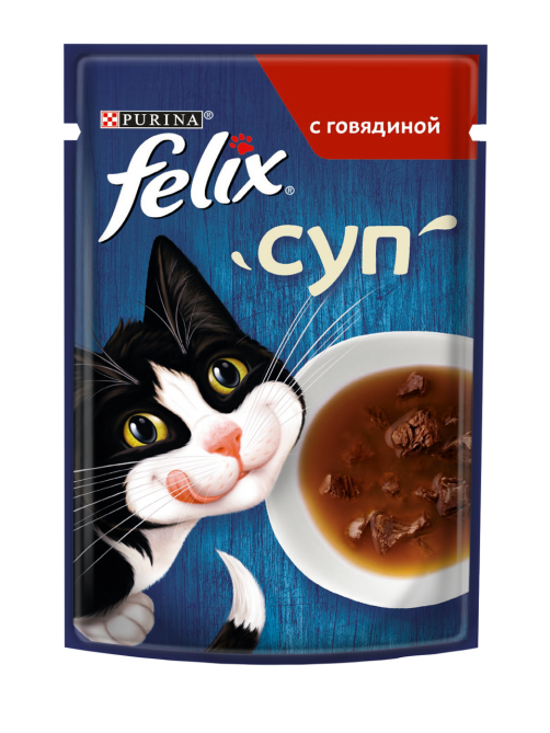 Корм влажный Felix Суп для взрослых кошек с говядиной в соусе, 48г x 36 шт
