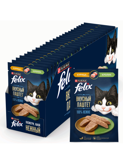 Корм влажный Felix Паштет для кошек курица и кролик, 75г