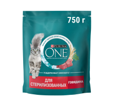 Корм сухой Purina One для стерилизованных кошек и кастрированных котов с говядиной и пшеницей, 750г