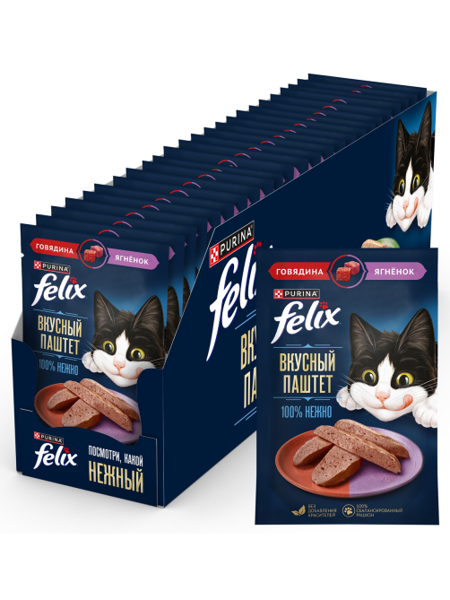 Корм влажный Felix Паштет для кошек говядина и ягненок, 75г