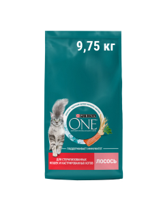 Корм сухой Purina One для стерилизованных кошек и кастрированных котов с лососем, 9.75кг