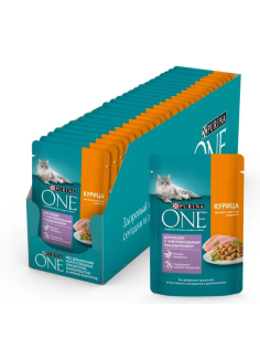 Корм влажный Purina One для взрослых кошек при чувствительном пищеварении с курицей и морковью в соусе, 75г х 26 шт
