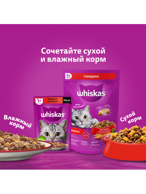 Сухой корм Whiskas для кошек с курицей и индейкой, 1.3кг