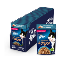 Корм влажный Felix Sensations для взрослых кошек с треской в соусе с томатами, 75г x 26 шт
