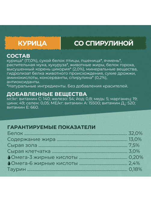 Корм сухой Purina One Природа Здоровья для взрослых кошек со спирулиной с высоким содержанием курицы, 680г