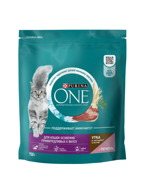 Корм для кошек Purina One сухой с уткой и печенью, 750г