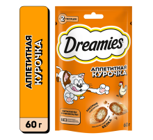 Лакомство Dreamies Лакомые подушечки для взрослых кошек с курицей, 60г