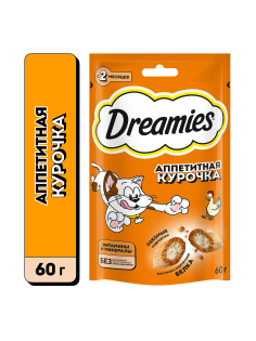 Лакомство Dreamies Лакомые подушечки для взрослых кошек с курицей, 60г