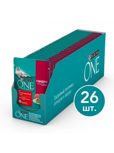 Корм влажный Purina One для стерилизованных кошек с говядиной и морковью в соусе, 75г х 26 шт