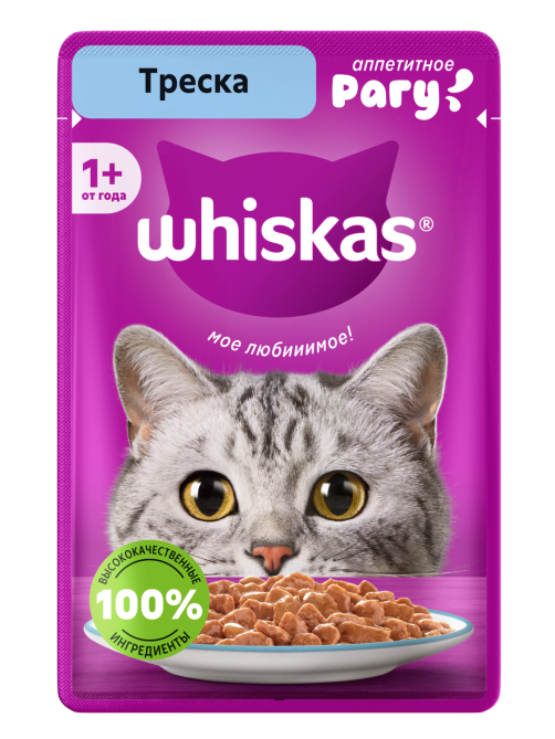 Корм влажный Whiskas для кошек треска рагу, 75г
