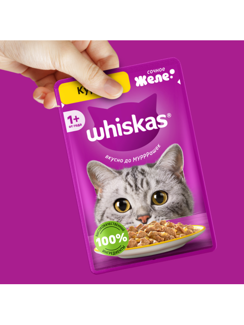 Корм влажный Whiskas желе для взрослых кошек с курицей, 75г x 28 шт