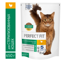 Корм сухой Perfect Fit для кастрированных котов и стерилизованных кошек с курицей, 650г