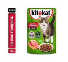 Корм влажный Kitekat для взрослых кошек с говядиной в желе, 85г