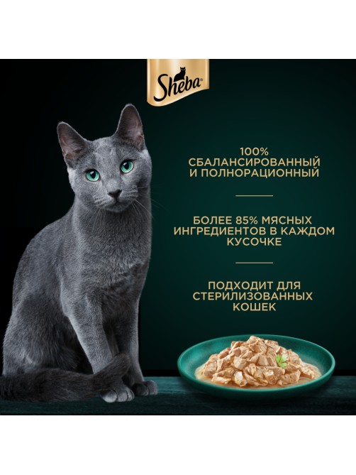 Корм влажный Sheba Craft Collection Сочные слайсы Курица в соусе для взрослых кошек, 75г