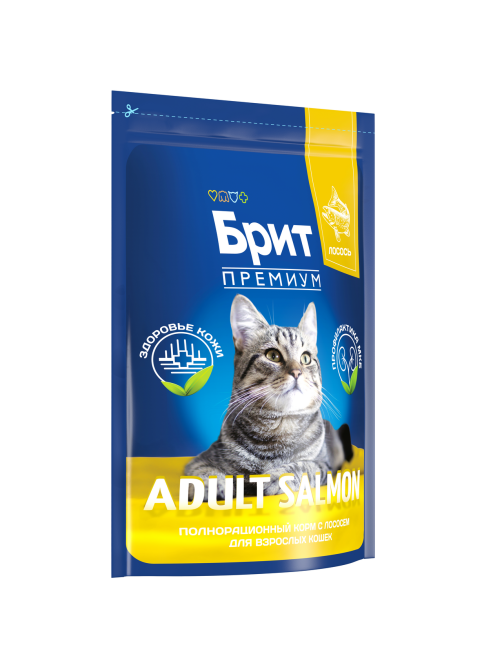 Корм сухой Brit Premium для взрослых кошек лосось, 2кг