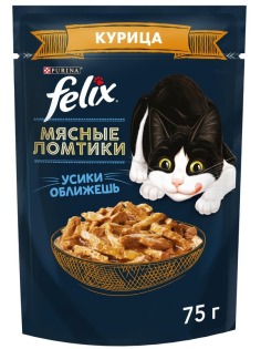 Корм влажный Felix Мясные ломтики для взрослых кошек с курицей, 75г