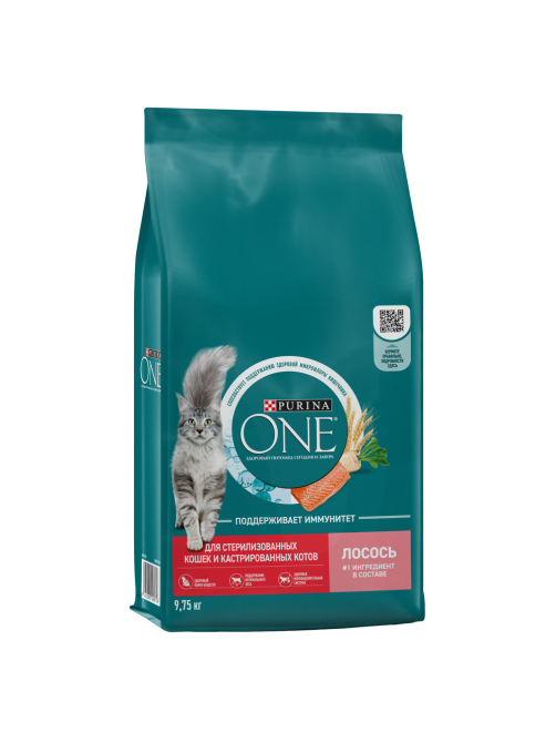 Корм сухой Purina One для стерилизованных кошек и кастрированных котов с лососем, 9.75кг