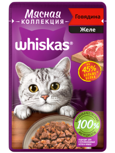 Корм влажный Whiskas Мясная коллекция желе для взрослых кошек с говядиной, 75г