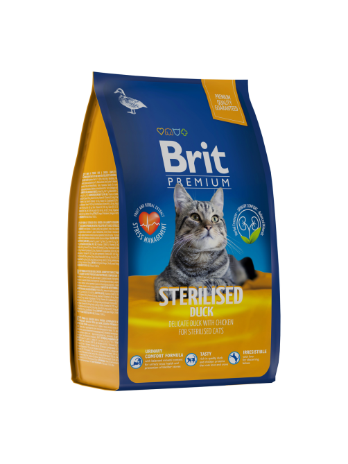 Корм сухой Brit Premium для стерилизованных кошек утка-курица, 800г