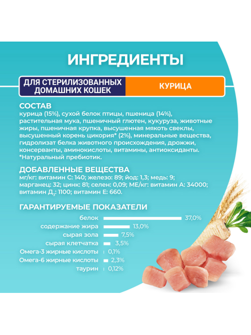 Корм сухой Purina One для стерилизованных кошек и кастрированных котов с курицей и цельными злаками, 750г
