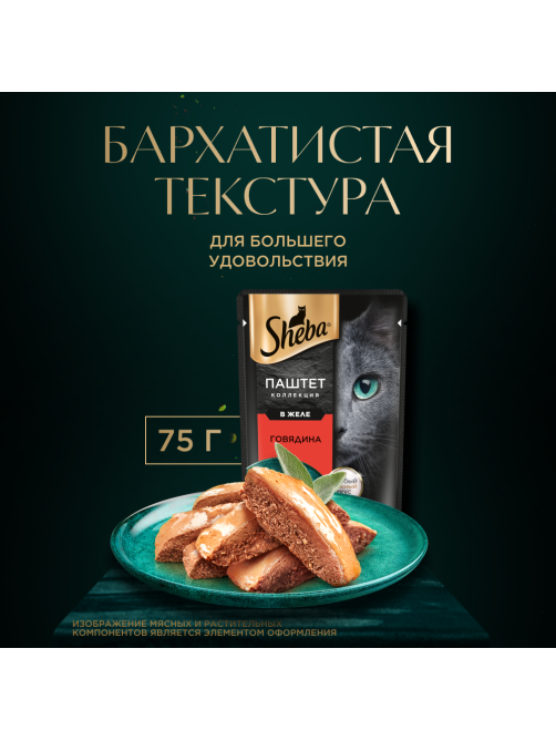Корм влажный Sheba для кошек Нежный паштет в желе с говядиной, 75г