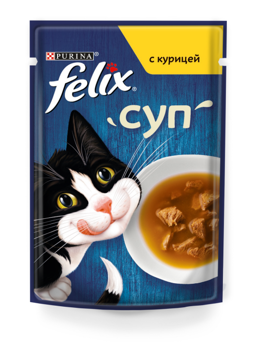 Корм влажный Felix Суп для взрослых кошек с курицей в соусе, 48г x 36 шт