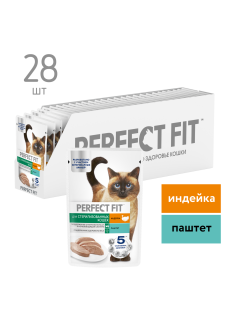 Корм влажный Perfect Fit паштет для стерилизованных кошек старше 7 лет индейка, 75г x 28 шт