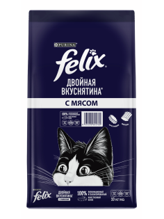 Корм сухой Felix Двойная вкуснятина для взрослых кошек с мясом, 10кг