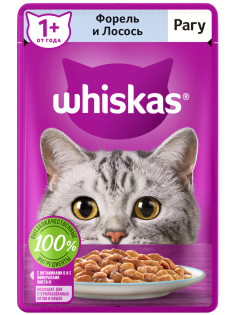Корм влажный Whiskas рагу для взрослых кошек с форелью и лососем, 75г