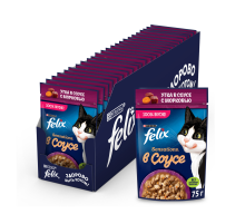 Корм влажный Felix Sensations для взрослых кошек с уткой в соусе с морковью, 75г x 26 шт