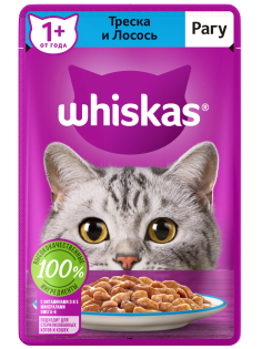 Корм влажный Whiskas рагу для взрослых кошек с треской и лососем, 75г