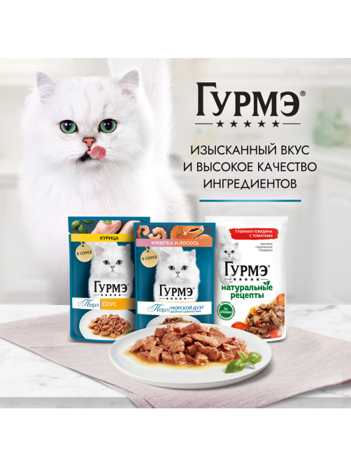 Корм влажный Гурмэ Перл Нежное филе для кошек со вкусом кролика в соусе, 75г