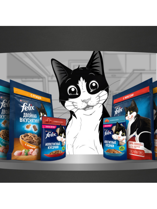 Корм сухой Felix Двойная вкуснятина для взрослых кошек с птицей, 600г