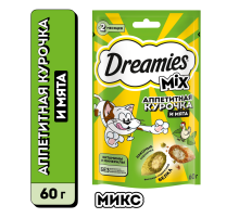 Лакомство Dreamies Лакомые подушечки для взрослых кошек со вкусом курицы и кошачьей мяты, 60г