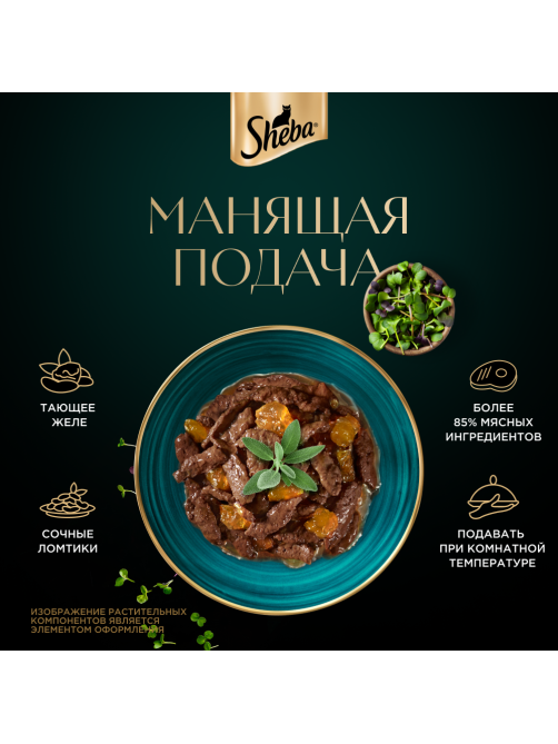 Корм влажный Sheba для взрослых кошек ломтики в желе с телятиной, 75г