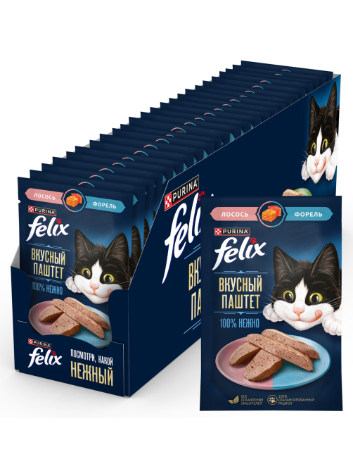 Корм влажный Felix Паштет для кошек лосось и форель, 75г