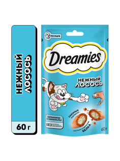 Лакомство Dreamies Лакомые подушечки для взрослых кошек с лососем, 60г