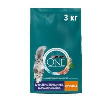 Корм сухой Purina One для стерилизованных домашних кошек с высоким содержанием курицы, 3кг