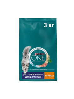 Корм сухой Purina One для стерилизованных домашних кошек с высоким содержанием курицы, 3кг