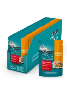 Корм влажный Purina One для стерилизованных кошек с курицей и зеленой фасолью в соусе, 75г х 26 шт