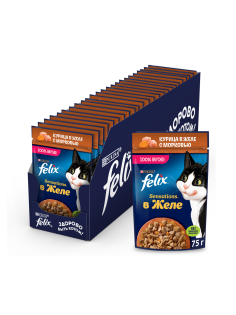 Корм влажный Felix Sensations для взрослых кошек с курицей в желе с морковью, 75г x 26 шт