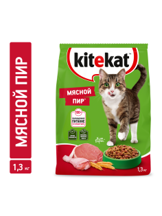 Корм сухой Kitekat Мясной пир для кошек, 1.3кг