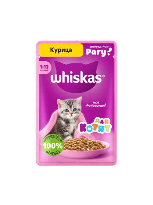 Корм влажный Whiskas рагу для котят до 12 месяцев с курицей, 75г