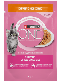 Корм влажный Purina One для котят с курицей и морковью, 75г