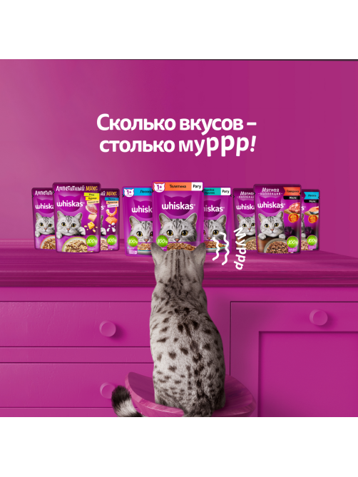 Корм влажный Whiskas рагу для взрослых кошек с телятиной, 75г