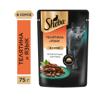 Корм влажный Sheba для кошек Ломтики в соусе с телятиной и языком, 75г