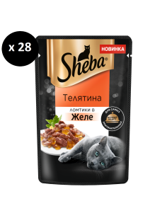 Корм влажный Sheba для взрослых кошек ломтики в желе с телятиной, 75г x 28 шт